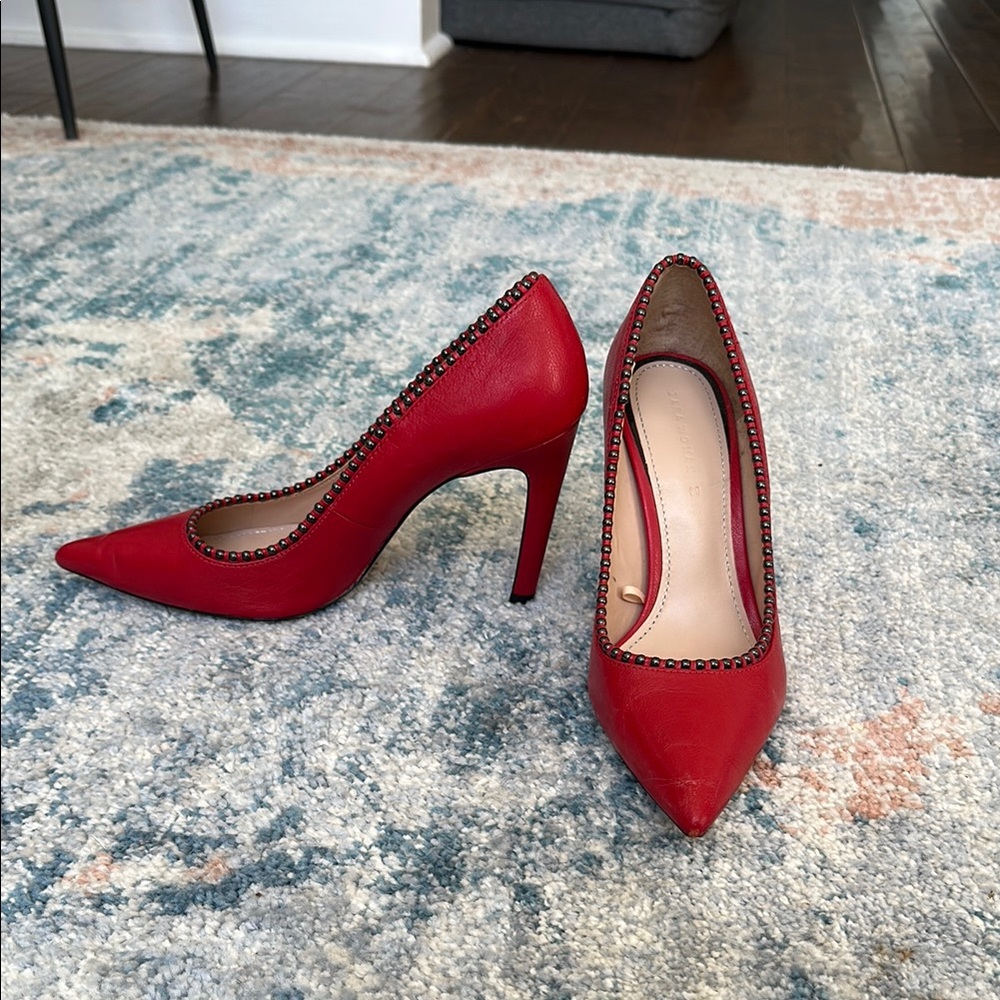 Zara Metal Grommet Elegant Red Stiletto Heels